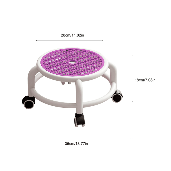 Bekväm Rund Rullande Låg Pall med Universalhjul - Hög Viktkapacitet Mini Pall för Hemmet i Lila Purple