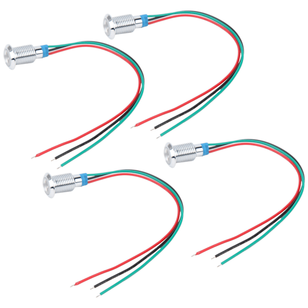 4 sett med forhåndstilkoblede runde, vanntette 10 mm metall-LED-er med to farger (rød og grønn), felles katode, 12-24V Red and Green