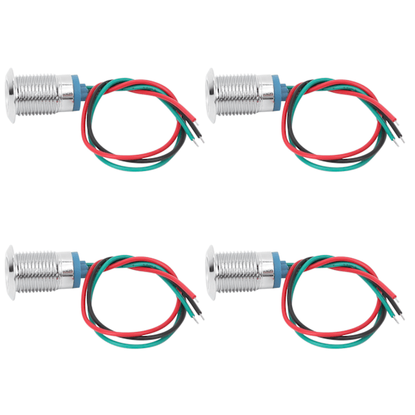 4 Sæt Forudkablede Vandtætte Runde LED'er - Dobbelt Farve (Rød og Grøn) Fælles Anode Elektrode, 12V/24V, 12mm