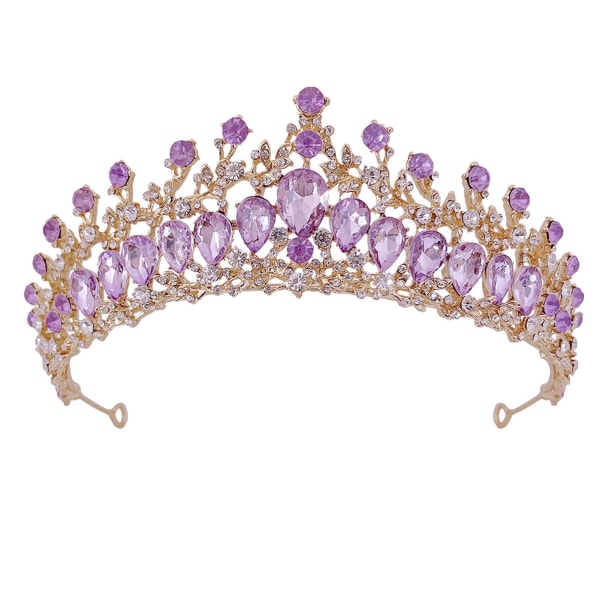 Kvinnor Bröllopskrona Zinklegering Utsökt Rhinestone Bride Crown Håraccessoarer för baldräktfest Guld och lila Gold and Purple