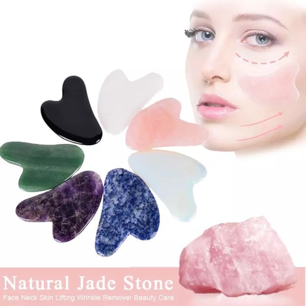 Natural Gua Sha Jade Rose Quartz Stone Face Board Tool - green