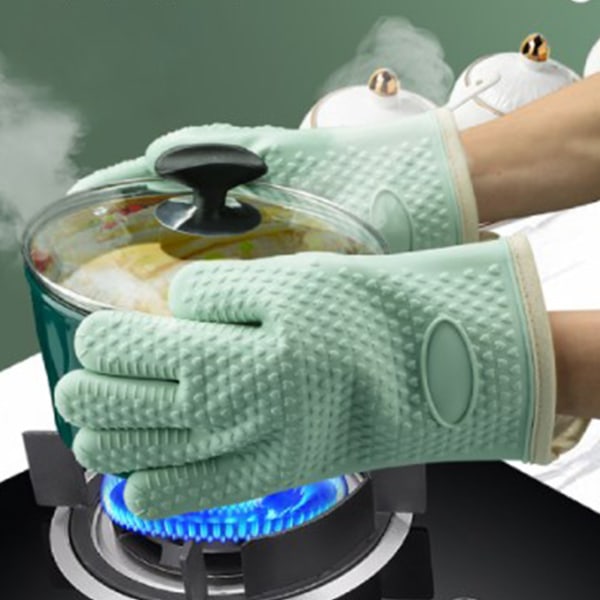 Förtjockad silikon mot skållning ugnshandske Värmebeständig silikonmatlagningshandske för mikrovågsugn Brödrost Mintgrön Green