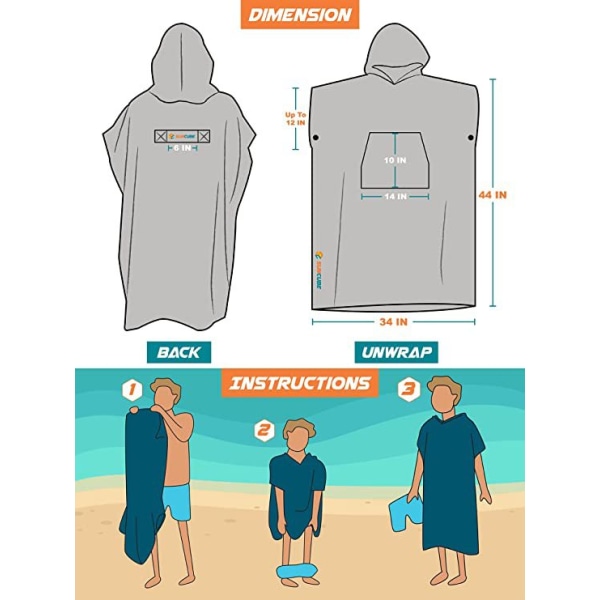Vaihda takki Erittäin suuri paksu hupullinen rantapyyhe. Miesten ja naisten surffiponcho, joka on helppo vaihtaa julkisesti. Nopeasti kuivuva mikro