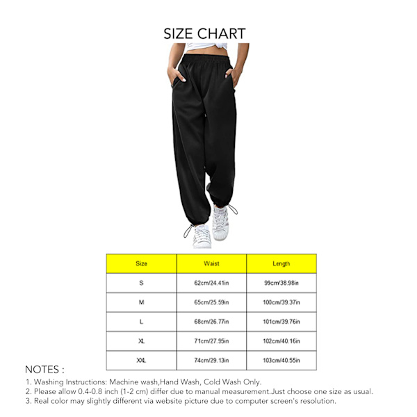 Dame Sweatpants Justerbar Snørelukning Løstsiddende Behagelige Kvinders Sportbukser Til Daglig Brug Sort S S Black
