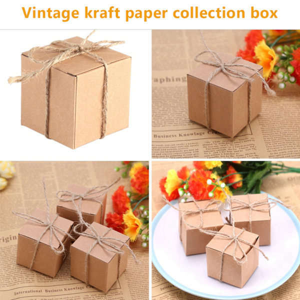 50 stk Retro Brune Foldbare Slikæsker med Snøretov - Lille Kvadratisk Design 50PCS