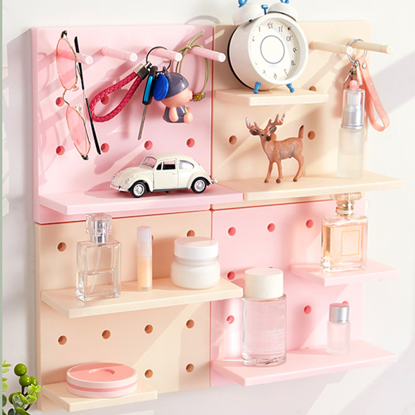 Hålfri Multifunktionell Pegboard Väggorganisatör Hyllor i Dockrosa Pink