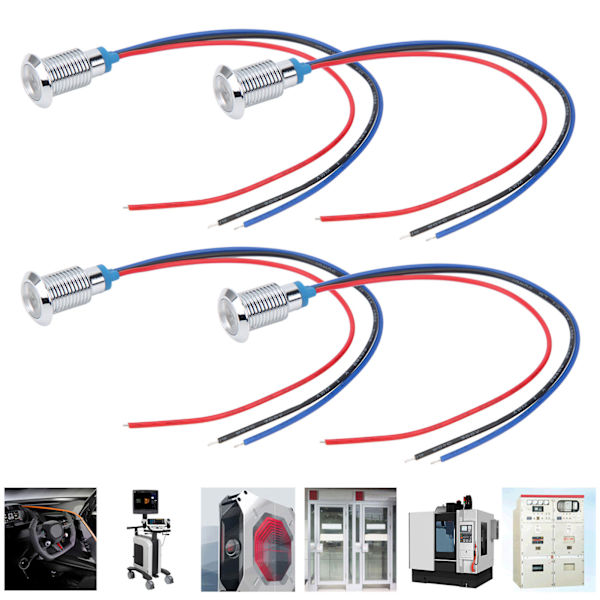 4 Sæt Forudkablede Vandtætte 10mm Dobbelt Farve Indikator LED'er (Rød og Blå) - Fælles Katode, 3-6V Red and Blue