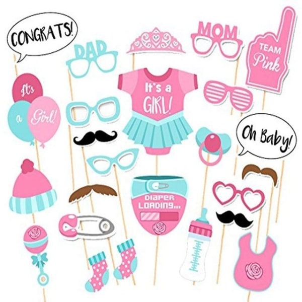 Tyttöjen koristeet juhlat Baby Shower Photo Props Kits Stick Set Pink