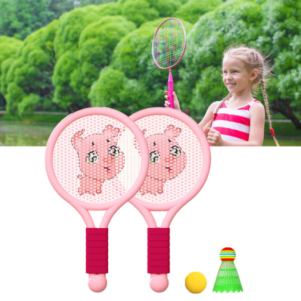 Lätt Badmintonracket Set för Barn 3-7 år - Inomhus/Utomhus Lek - Rosa Gris Design