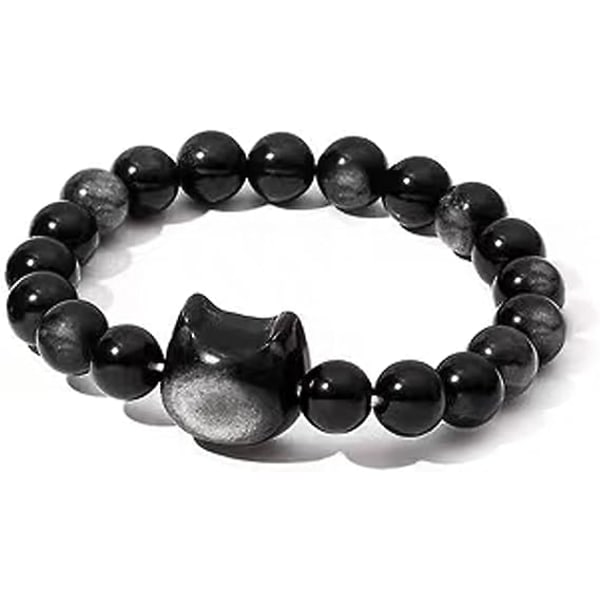 Naturlig svart obsidian armbånd, katteperle armbånd for kvinner menn, stretch armbånd 8 mm