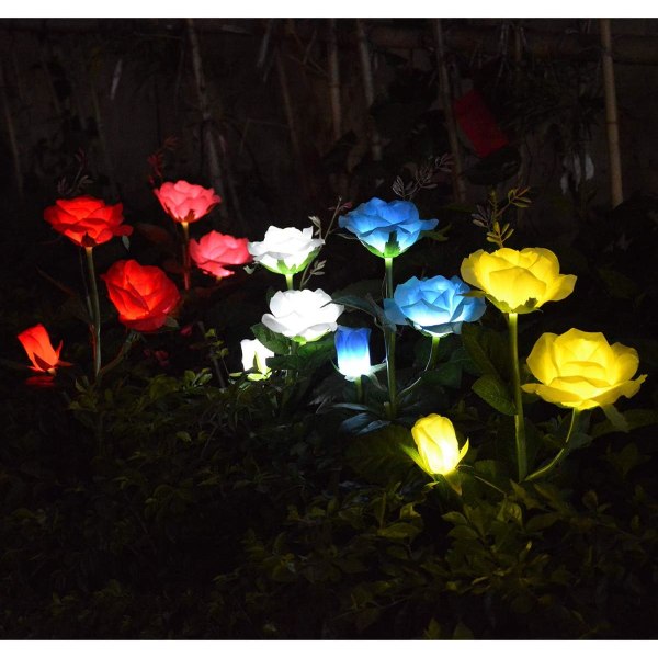 LED Rose Solar Blomsterlys Udendørs Dekorative Have Stake Lys til Havegård Grav Vase Blomster Dekoration Gul Yellow