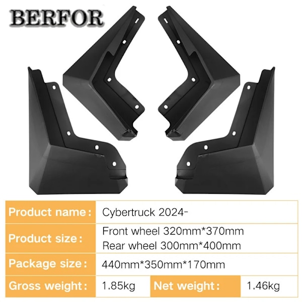 Sprutskjermer for Tesla Cybertruck 2023 2024 Pickup Mudguards Sprutlapper Sprutbeskyttere Foran Bak Hjul Skjerm Bil Tilbehør 4 stk
