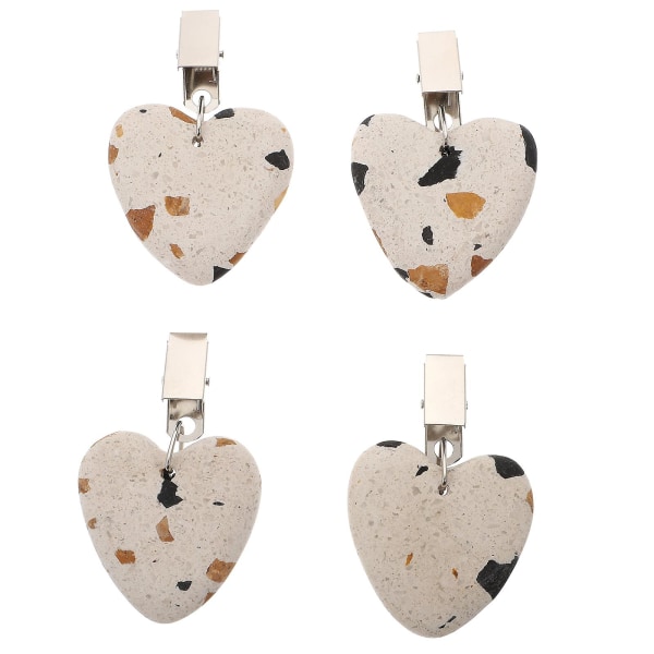 4pcs Tablecloth Weights Pendants Heart-shaped Tablecloth Clip Heart Shape Stone Pendant With Metal Clip For Home Picnics Wedding