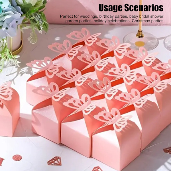 50 stk. Dekorative Butterfly Slik Favoritæsker i Ensfarvede Farver til Fester, Bryllupper, Babyshower og Brudebrus Pink 50pcs