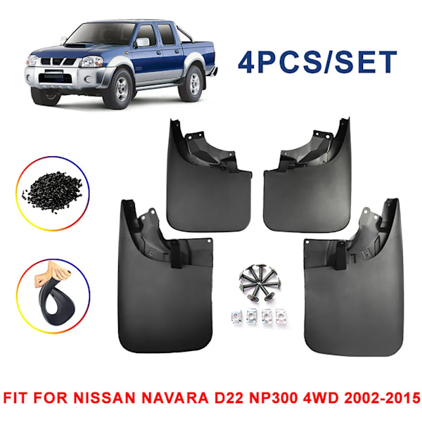 Stänkskydd För Nissan Navara D22 NP300 4WD 2002-2015 Fram Bak Hjulskydd