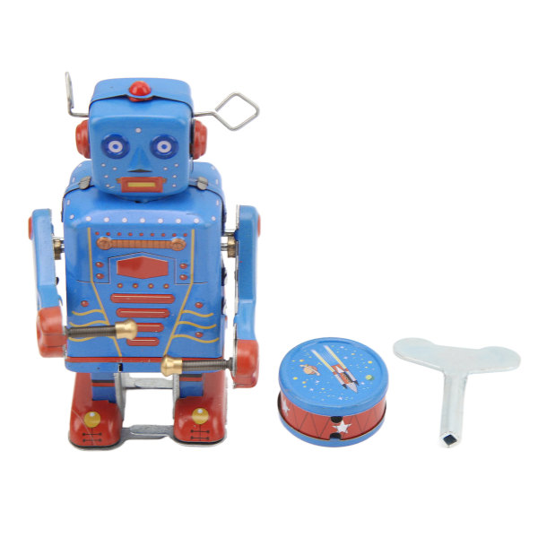 Urverksdriven Trummande Robot Leksak Plåt Retro Handgjord Trumma Uppvridningsrobot för Barn Vuxen Samling