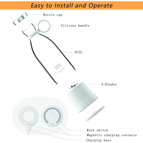 Portable Power Blender - Batteridriven Smoothie Mixer USB 350ml white