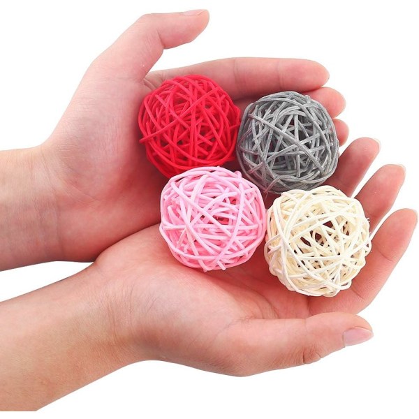 Rattan Ball, 24PCS 2 Inch Wicker Ball Decorative Ball Orbs Vase Fillers Red+Pink+Gray+White Red+Pink+Gray+White 24pcs