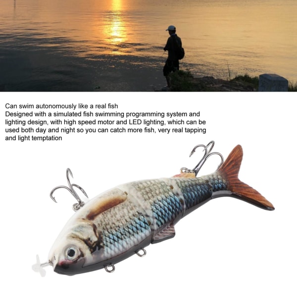 Robotic Simning Lure Multi Jointed Uppladdningsbar elektrisk Fiske Lure med grönt LED-ljus