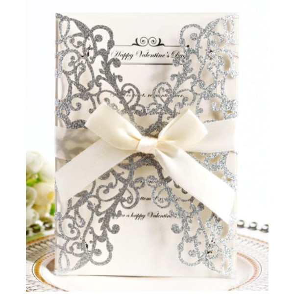 1 stk Bryllupsinvitationskort Mode lykønskningskort med bånd silver 1PCS
