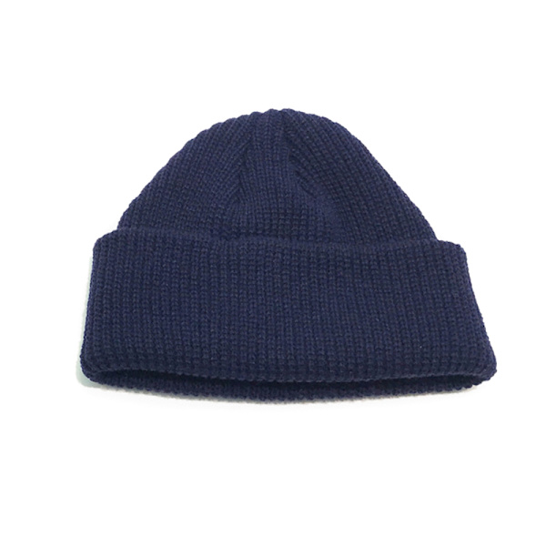 Stickad mössa för män Beanie Skullcap Cap Manschett Bräddlös Retro Marinblå Mössa dark blue