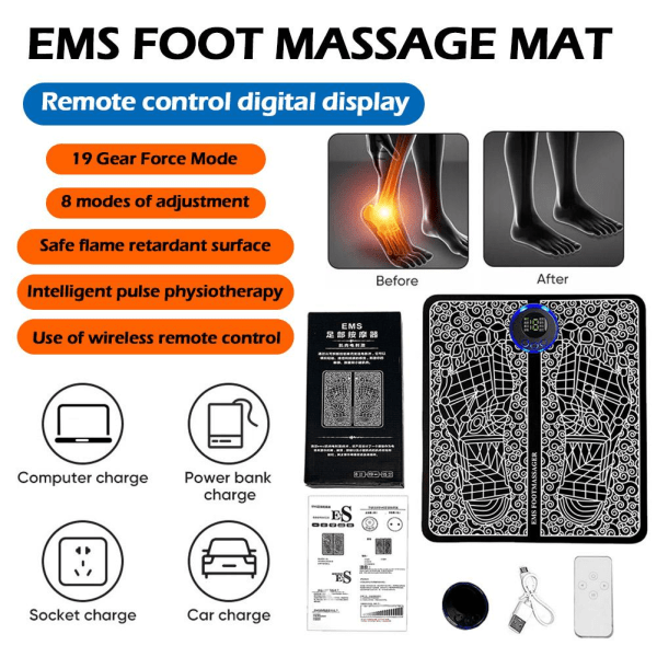 Elektrisk EMS Fotmassage Pad Fötter Akupunktur Stimulator Massage No remote control One-size