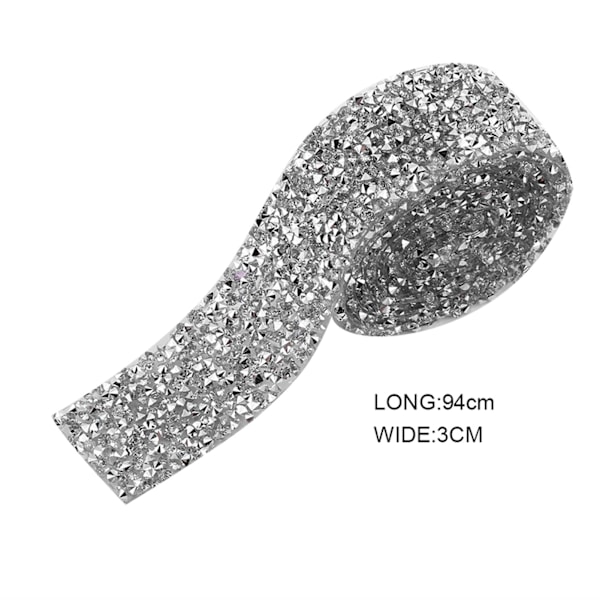 1 Yard Silver Glittrande Kristall Rhinestone Dekorativ Bandning Bälte med 3cm Bredd och Limmad Bakgrund silver