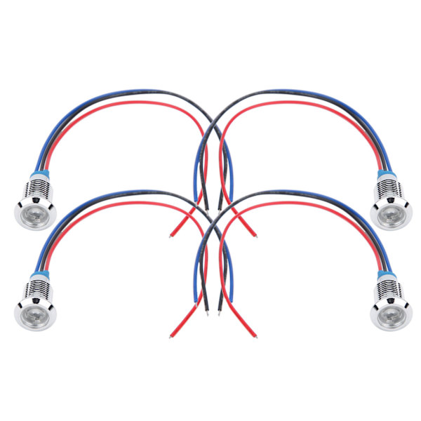 4 Sæt Forudkablede Vandtætte 10mm Dobbelt Farve Indikator LED'er (Rød og Blå) - Fælles Katode, 3-6V Red and Blue
