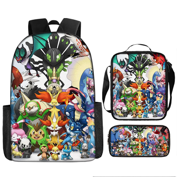 Student Skolesekk Pikachus Ryggsekk Skulderveske Penal Stort Volum Casual Daypack for Gutter Jenter