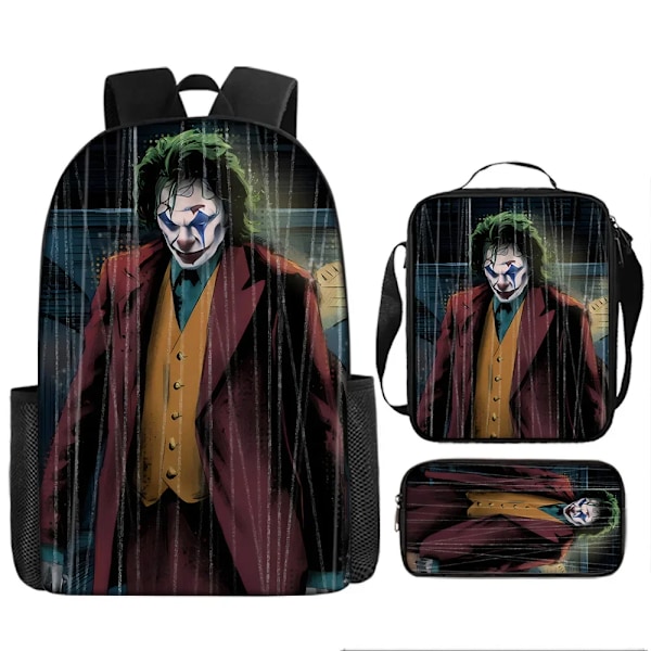 Joker Origin Rygsæk Skoletaske Madkasse Penalhus Sæt til Børn Studerende 3 stk Sæt-4