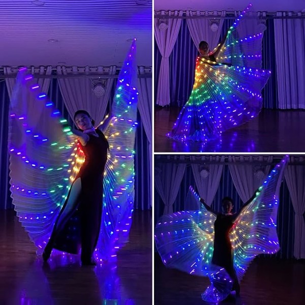 【Lixiang Butik】 Glødende LED Fairy Wings til børn og voksne Flerfarvede glødende sommerfuglevinger til glamourøse fester og begivenheder colorful light Rainbow Lights