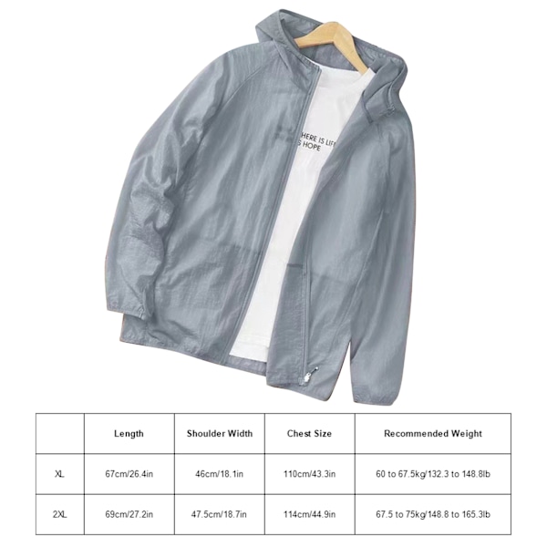 Miesten Kevyt UV-Suojajakku - Hengittävä Pitkähihainen Auringonsuojainen Viilentävä Huppari Kesäkalastukseen, Vaellukseen ja Treeniin - Hopeaharmaa XL XL Gray