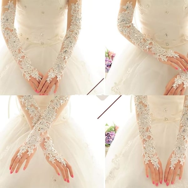 Rhinestone Beads Bridal långa handskar för bröllopsfest Kostym Fancy Dress Handskar Tillbehör