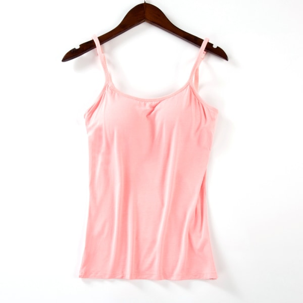 Dame polstret blød BH Tank Top Spaghetti Camisole med indbygget Pink L