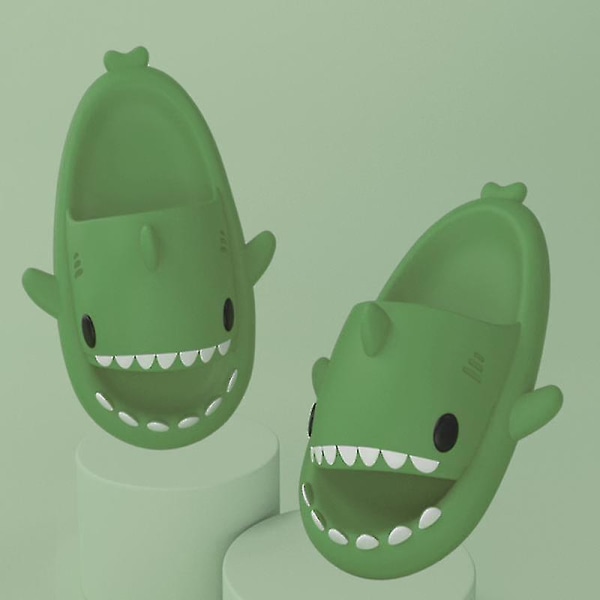 Shark Tossut Liukumattomat Suihkutossut Kylpyhuonetossut Pehmeät Kesäsandaalit Tytöille ja Pojille Uusi V Dark Green 36 37