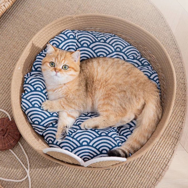 Rattan Tau-Seng for Katt 4 Sesonger Universal Søt Bjørnmodell Kattunge Sove Reir for Kjæledyrforsyninger M