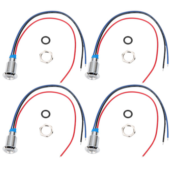 4 Sæt Forudkablede Vandtætte 10mm Dobbelt Farve Indikator LED'er (Rød og Blå) - Fælles Katode, 3-6V Red and Blue