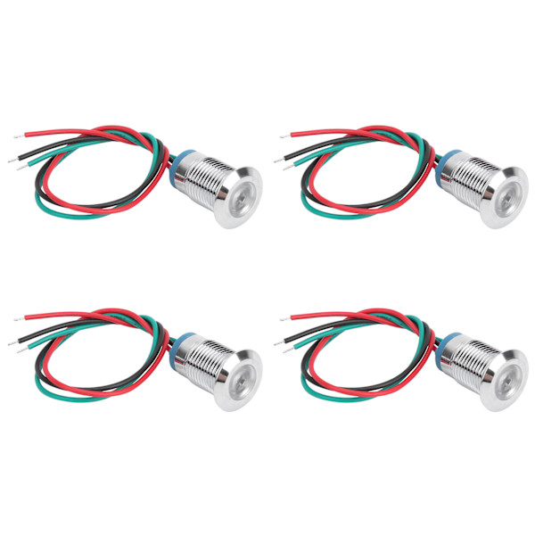 4 Sarjaa Esijohdotettuja Vedenkestäviä Pyöreitä LED-valoja - Kaksivärinen (Punainen ja Vihreä) Yhteinen Anodielektrodi, 12V/24V, 12mm