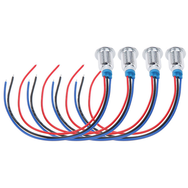 4 Sæt Forudkablede Vandtætte 10mm Dobbelt Farve Indikator LED'er (Rød og Blå) - Fælles Katode, 3-6V Red and Blue