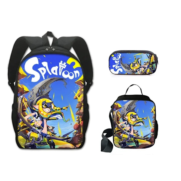 Spel Splatoon Ryggsäck Skolväska Lunchväska Pennfodral Set Present till Barn Studenter 3st Set-2