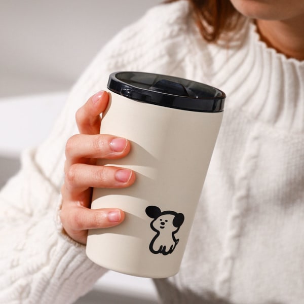 Isolerad kopp i frostat rostfritt stål med lock - 360 ml söt valpdesign Termosmugg för kaffe och vatten