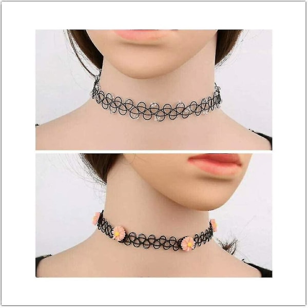 Choker Halskæde, Henna Halskæde, Choker Gothic Tattoo Chain Pendant, Girl Choker Elastisk Halskæde Sæt 24 Pcs