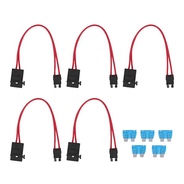 5-pak Mini Sikringsholder Stik - 20A 16AWG Trådforlænger med 5 Sikringer, ACT M 19,1 mm