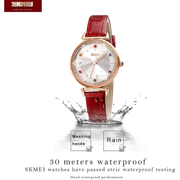 Women Watch Leather Elegant Quartz Waterproof Wrist Watches red