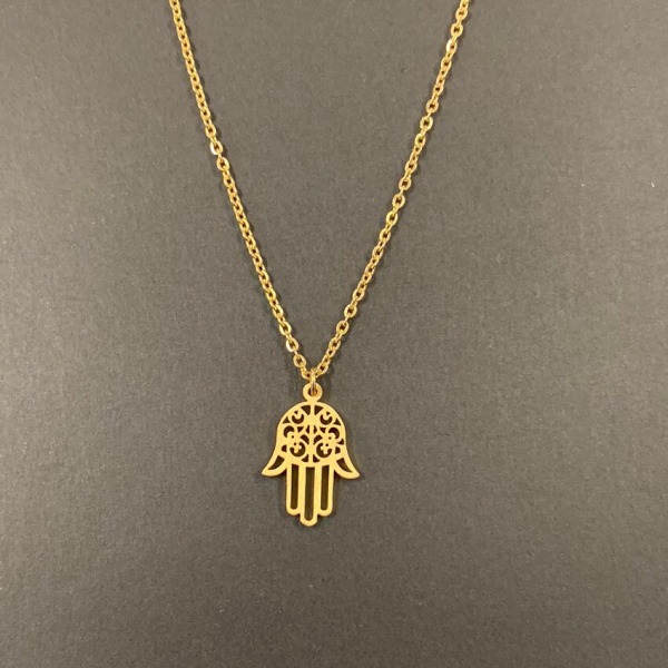 Arabisk Soy Luna Hamsa Håndanheng Halskjede Kvinner Menn Amulett Rustfritt stål Hånd av Fatima Choker Islamske smykker Gold-color