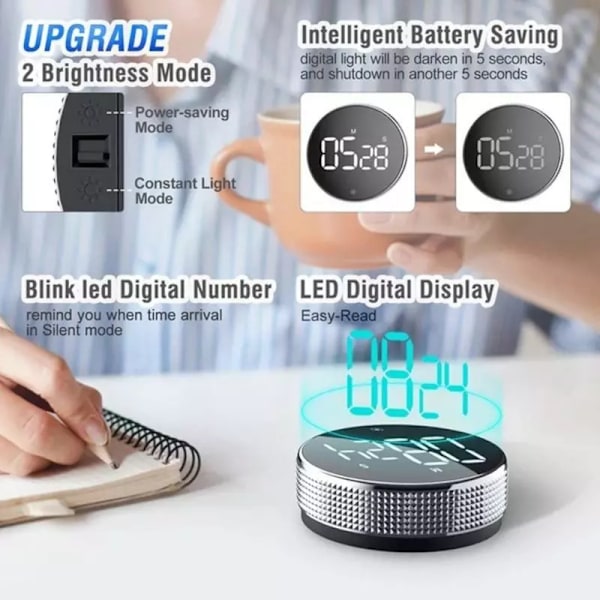 Magnetisk digital timer med stort LED-display og konstant lysfunksjon