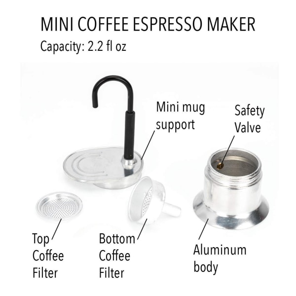 Yksiputki Moka Pot 1 Cup 50ml Alumiiniseoksesta suutin Liesitason italialainen kahvinkeitin ulkojuhliin matkustamiseen