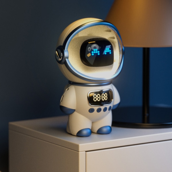 Astronaut Högtalare: AI-Driven Bluetooth Klocka med Nattlampa - Perfekt Födelsedagspresent i Vit White