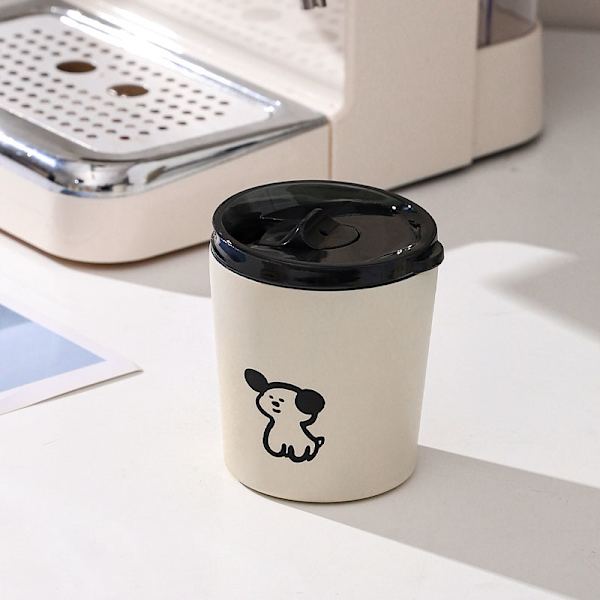 Isolerad kopp i frostat rostfritt stål med lock - 240 ml söt valpdesign Termosmugg för kaffe och vatten