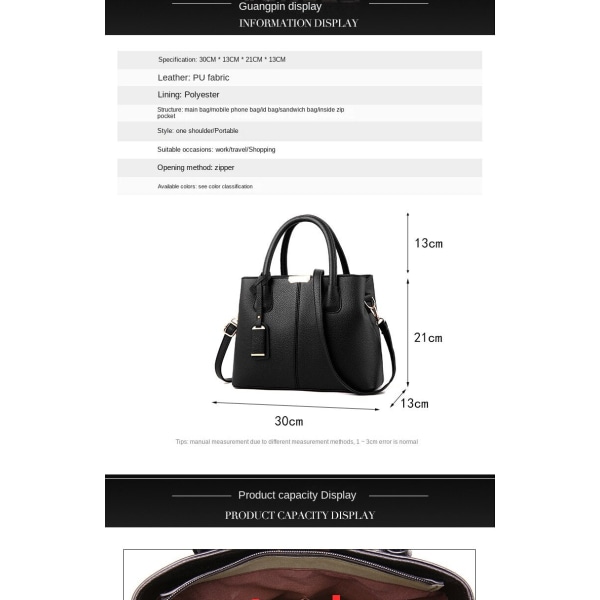 Kvinder Dame Håndtaske Simpel Litchi mønster Fashion Håndtaske Skulder Crossbody Black